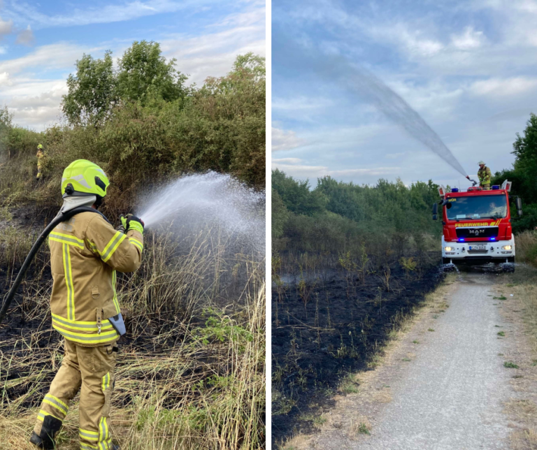 Flächenbrand in Wülferode – Am Mittwochabend löschte die Feuerwehr Hannover ca. 3 500 m² brennende  Vegetation im Ortsteil Wülferode