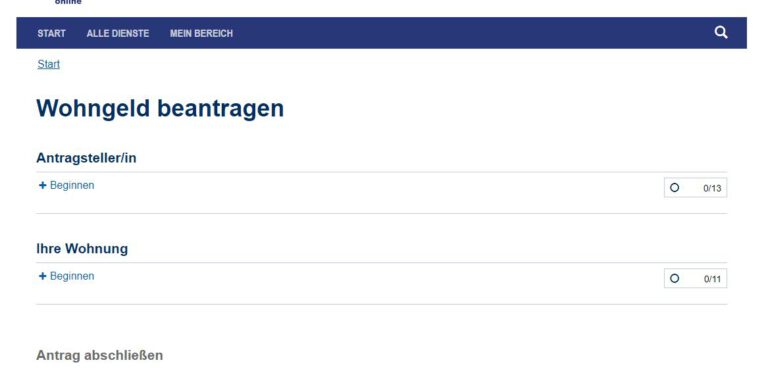 Antrag Wohngeld