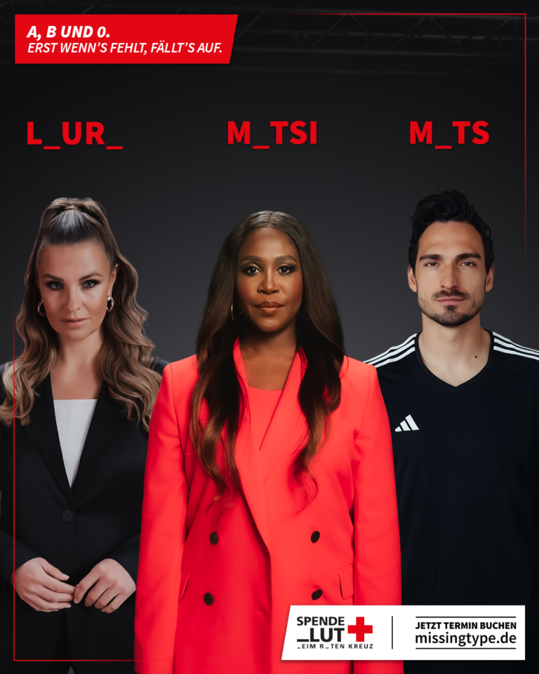 Am 14. Juni ist Weltblutspendetag. Laura Wontorra, Motsi Mabuse und Mats Hummels setzen sich für die Blutspende ein. Bild: DRK-Blutspendedienste