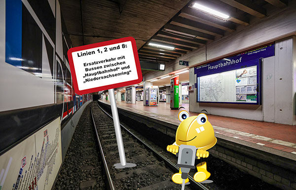 Busersatzverkehr zwischen "Hauptbahnhof" und "Niedersachsenring" - Ab 21.10. mehr Zeit für die Stadtbahnfahrten der Linien 1,2,8 einplanen