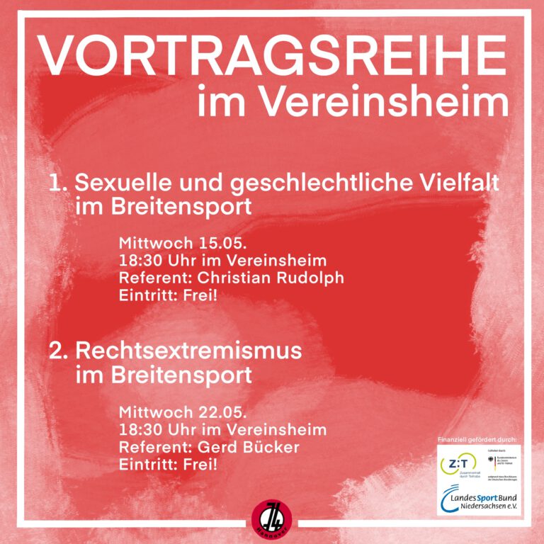 Ausgrenzung, Diskriminierung, Rassismus und Menschenfeindlichkeit im Sport – Vortragsreihe bei der SG 74 am 15. und 22.05.