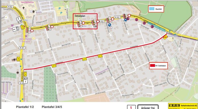Tiergartenstraße zwischen Im Rehwinkel und Ostfeldstraße in Fahrtrichtung Anderten gesperrt