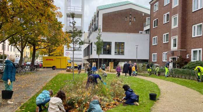 Kinder pflanzen 5.500 Blumenzwiebeln für bunten Begegnungsgarten im Frühjahr Kinder pflanzen 5.500 Blumenzwiebeln für einen bunten Begegnungsgarten, der im Frühjahr erblühen wird